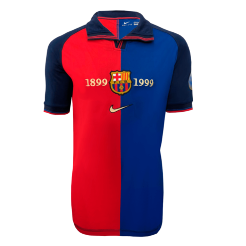 Camisa Barcelona 100 Anos Retrô 1999 Azul e Grená