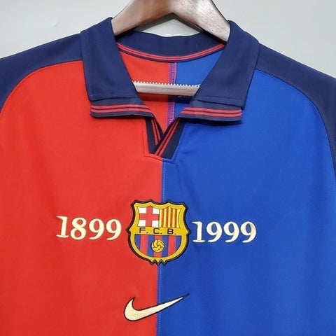 Camisa Barcelona 100 Anos Retrô 1999 Azul e Grená